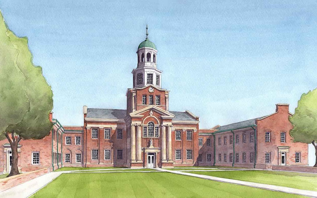 A watercolor of the planned new library at Benedictine College